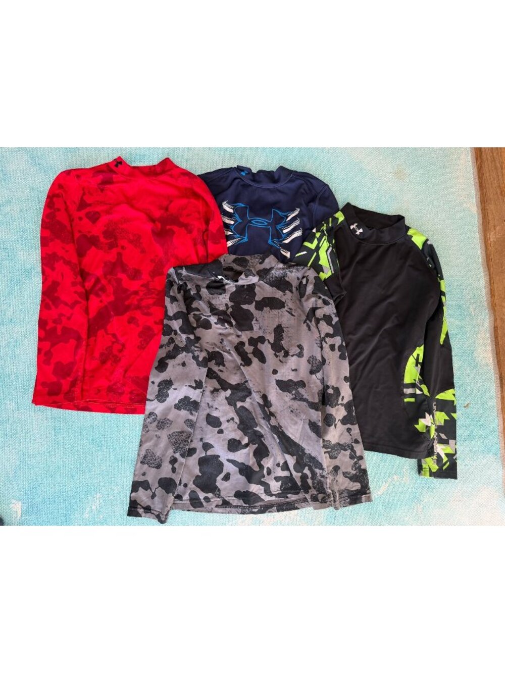 UNDER ARMOUR COLD GEAR YOUTH LARGE LARGE LOT 4 MOCK NECK SHIRTS 3 PANTS CAMO SKE